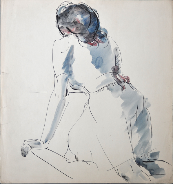 Looking Out - Casein Wash/Black Pen #066